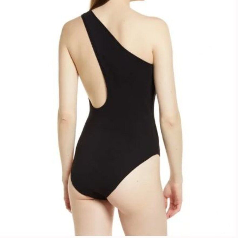 TOPSHOP Size Medium 8-10 Black One Shoulder Bodysuit Open Back Neutral Sexy